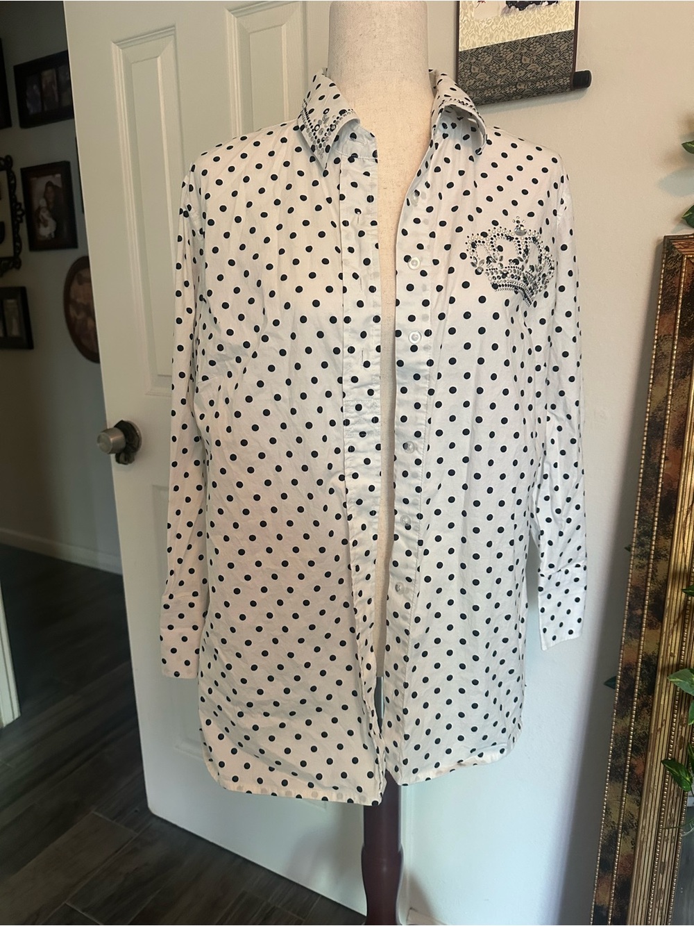 Christine Alexander White Shirt with Black Polka Dots
